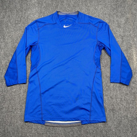 Nike Pro Combat Hypercool Vapor 3/4 Sleeve Blue White Mens M 651292 Activewear - Picture 1 of 6